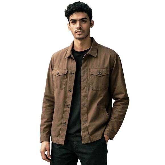 BOSS HUGO BOSS Men’s Brown Canvas Button Front Lightweight Shacket XL - Picture 1 of 5